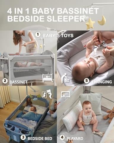 Joybai 4 in 1 Baby Bassinet Bedside Sleeper, Baby Bedside Crib 5 Functions, Bedside Sleeper, Bassinet Crib, Changing Station for Newborn Baby - Image 2