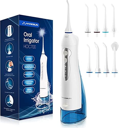 Hangsun Water Flossers for Teeth Cordless Rechargeable Dental Oral Irrigator Water Jet for Teeth Braces Care with 8 Jet Tips for Travel and Home Use (White) - Image 1