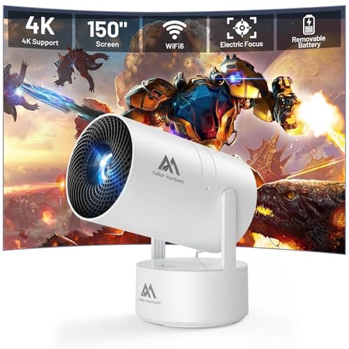 [Built-in Battery] Mini Projector with Wifi and Bluetooth, Rechargeable Portable Outdoor Smart Projector with Support 4K Decoding, Electric Focus Home Theater for Phone, White - Image 1