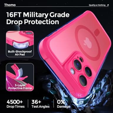 Thomo Magnetic for iPhone 16 Pro Max Case, [Full Camera Protection] [Compatible with Magsafe] Military-Grade Shockproof, Anti-Fingerprint Translucent Matte Phone Case,Hot Pink - Image 5