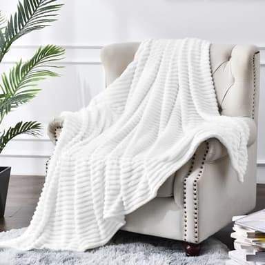 BEDELITE Fleece Throw Blanket for Couch – 3D Ribbed Jacquard Soft and Warm Decorative Fuzzy Blanket – Cozy, Fluffy, Plush Lightweight White Throw Blankets for Bed, Sofa, 50x60 inches - Image 2
