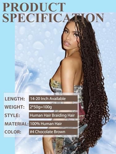 Chocolate Brown Braiding Hair 100g 18 Inch Deep Water Wave Bulk Human Hair for Braiding 2 Bundle 12A Brazilian Virgin Curly Hair Extensions for Boho Braids Wet and Wavy Color 4 Human Braiding Hair - Image 4