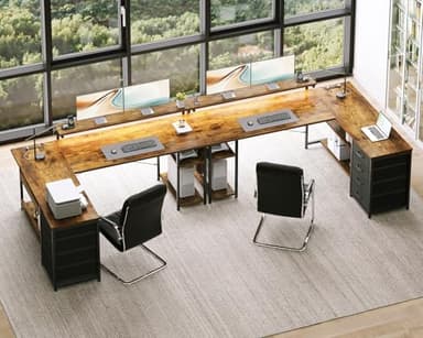 AODK 53" L Shaped Desk with Drawer, Computer Desk with Power Outlets & LED Lights, Reversible Corner Gaming Desk for Home Office Workstation, Office Desk with Monitor Shelf, Vintage - Image 9