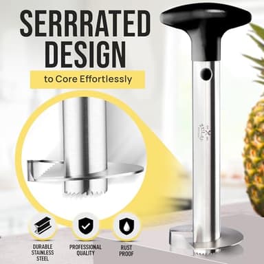 Zulay Kitchen Stainless Steel Pineapple Corer & Slicer – Heavy-Duty Pineapple Cutter with Reinforced Blade & Eye Removal Tool – Effortless Pineapple Core Remover & Slicer - Black - Image 6