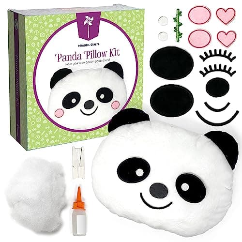 Pinwheel Crafts Beginner Sewing Kit for Kids 8-12 - Easy DIY Panda Pillow Kit - Learn to Sew - Kids Sewing Craft Gifts - Make Your Own Stuffed Animal Panda Plush Toy - Image 1