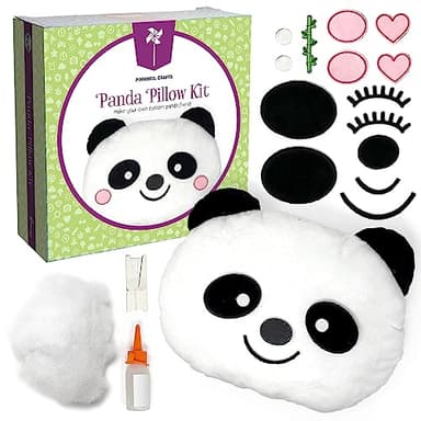 Pinwheel Crafts Beginner Sewing Kit for Kids 8-12 - Easy DIY Panda Pillow Kit - Learn to Sew - Kids Sewing Craft Gifts - Make Your Own Stuffed Animal Panda Plush Toy - Image 1