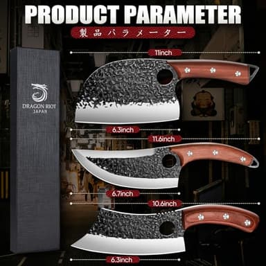 DRAGON RIOT Professional Butcher Knife Set for Meat Processing, 3Pcs High Carbon Steel Hand Forged Serbian Cleaver Chef Knife Set with Ergonomic Handles for Kitchen Outdoor Cooking - Image 6