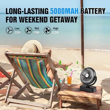 Portable Camping Fan with LED Lantern- 40H Work Time Rechargeable Battery Operated Fan with Hanging Hook for Tent Car RV Hurricane Emergency Outages Survival Kit - Image 4
