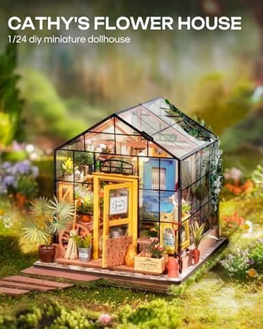 Rolife DIY Miniature House Kit-Mini Diorama 1/18 Greenhouse Dollhouse Building Kit with LED, Crafts for Adults Christmas Birthday Gift for Women Adults Dad Mom Home Decor (Cathy's Flower House) - Image 2