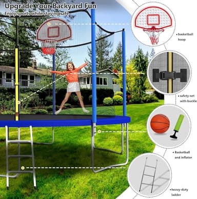 Lyromix Upgraded 14FT Trampoline with Lights, Large Outdoor Trampoline with Sprinkler,Basketball Hoop and Net, Capacity for 5-8 Kids and Adults, Midnight Blue - Image 2