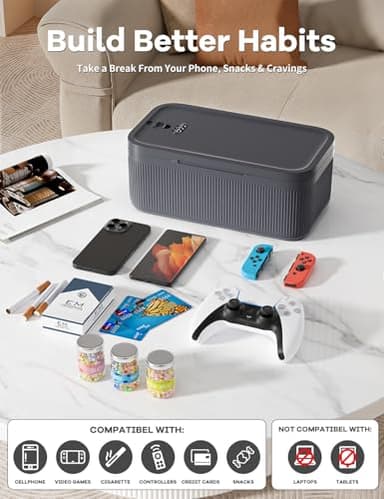 Small Lock Box for Medication Safe, Lockbox for Phone Jail, Medicine Lockable Storage Box with Code for First Aid Kits, Locked Food/Snackle Box Container for Home/Fridge/Office (Grey) - Image 2