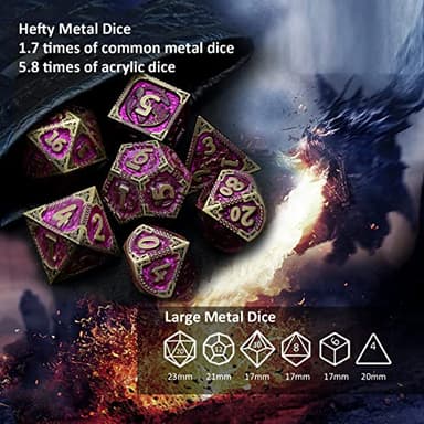 Haxtec Metal Dice Set Purple Black Dragon Pattern Metal DND Dice with Leather Dice Bag Polyhedral D&D Dice Compatible with Dungeons and Dragons TTRPG Gifts - Image 6