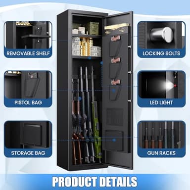 8-12 Gun Safe,Gun Safe for Rifles and Pistols,No Assembly Required,Biometric Fingerprint Large Rifle Safes for Home,Alarm System,Adjustable Rack,Silent Mode - Image 7
