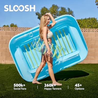 SLOOSH Inflatable Tanning Pool Lounger Float, 70" x 46" Pool Floats Adult with Pillow, 4 in 1 Suntan Tub Raft Floatie,Sunbathing Bed Lounge for Water Blow Up Kids Ball Pit Party Gifts, L-Blue Green - Image 6