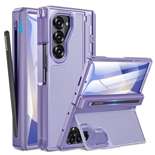 Caka for Samsung Galaxy Z Fold 6 Case [Thinner S Pen Holder] [Hidden Kickstand] [Hinge Protection] [Screen Protector] Full Body Hard Shockproof Phone Cover with Anti-Slip Textured for Fold6 - Purple - Image 1