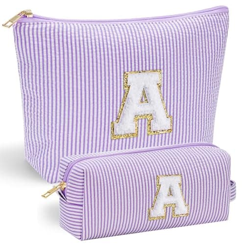 YOOLIFE Birthday Gifts for Kids - Personalized Monogram Makeup Bag Cosmetic Bag Travel Toiletry Bag | Makeup Bag for Girls Teen Girl Friend Sister Wife Girlfriend Daughter Gifts Purple A - Image 1