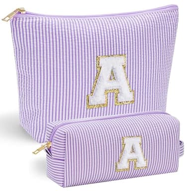 YOOLIFE Birthday Gifts for Kids - Personalized Monogram Makeup Bag Cosmetic Bag Travel Toiletry Bag | Makeup Bag for Girls Teen Girl Friend Sister Wife Girlfriend Daughter Gifts Purple A - Image 1