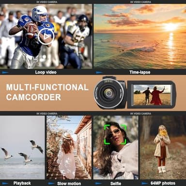 8K Video Camera Camcorder 64MP YouTube Vlogging Cameras IR Night Vision WiFi Webcam Camcorders with 18X Digital Zoom 3.0”Touch Screen Stabilizer, Mic, 64G SD Card, Remote Control and 2 Batteries - Image 7