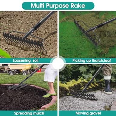 Garden Rake:63 Inch Metal Garden Leaf Rake with 17 Tines, Heavy Duty Bow Rakes for Lawn Yard Leaves Debris Mulch Gravel Thatch Clean,Lawn Care Gardening Landscaping - Image 7