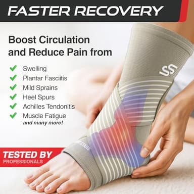 Sleeve Stars Ankle Brace for Women & Men, Ankle Wrap for Sprain, Compression Sleeve for Plantar Fasciitis Relief, Easy Customizable Support: w/ Removable Strap (Single/M:10"-12"/Beige) - Image 2