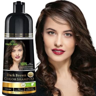 Herbishh Hair Color Shampoo - Magic Dye for Gray Hair, Lasting Color in Minutes - 500 Ml, 3-In-1, Ammonia-Free (Dark Brown) - Image 1