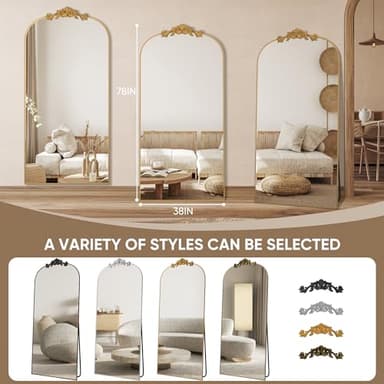 Antok Arched Full Length Mirror, 78"x38" Floor Mirror with Carved, Full Body Mirrors for HomeDecor, Standing/Halling Large Wall Mirror for Bedroom, Living Room, Cloakroom, Gold, Retro Style - Image 7
