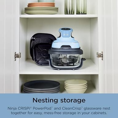 Ninja Crispi 4-in-1 Portable Glass Air Fryer Cooking System, 4QT & 6Cup Glass Containers with Storage Lids, Easy Meals, Microwave, Freezer & Dishwasher Safe, Air Fry, Bake, & More, Periwinkle, FN101PL - Image 11