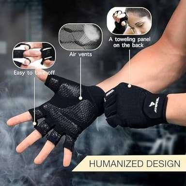 ATERCEL Workout Gloves for Men and Women, Exercise Gloves for Weight Lifting, Cycling, Gym, Training, Breathable and Snug fit (Black, L) - Image 2