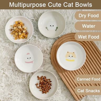Ceramic Cat Bowls Set - 5.7 inch Wide Cat Food Bowls Whisker Fatigue Friendly, 5 Colorful Kitten Dish Plates with Cute Pattern for Wet and Dry Food Water - Image 4