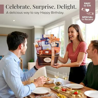 Broadway Basketeers Happy Birthday Gift Basket with Chocolates & Sweets Send Happy Birthday Wishes With This Beautiful Display Basket Enjoy a Large Assortment of Sweets & Savory Treats, Perfect for Mom, Dad, Friends - Image 2