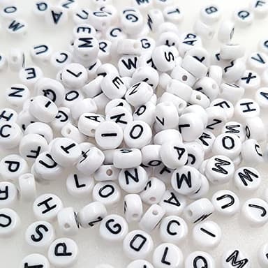 500+ Pieces 4x7mm White Round Acrylic Alphabet Letter Beads A-Z Mixed Plastic Shape Loose Bulk DIY Beads for Jewelry Making Bracelets Necklaces Key Chains (Black on White) - Image 2