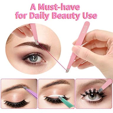 TsMADDTs 6 PCS Tweezers Set for Women, Eyebrow Tweezers with Curved Scissor for Ingrown Hair, Hair Plucking Daily Beauty Tools with Leather Travel Case - Image 5