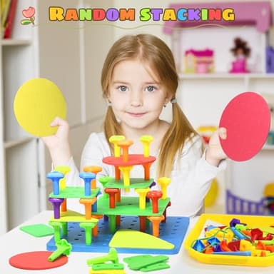 Peg Board Toy set 73Pcs DIY Building Stacking Toys for Kids 3-6 Years Old,STEM Educational Kids Toy for Brain Development,Montessori Sensory Toys,Upgrade Various Foam Board Plastic Lacing String Game - Image 6