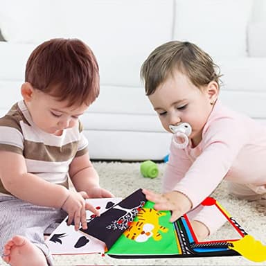 Tummy Time Baby Mirror Infant Toys Newborn 0 3 Months Brain Development with Crinkle Cloth Book Teether Black and White High Contrast Baby Toys 2 4 5 0-6 Month Boys Girls Sensory Activity Shower Gifts - Image 6