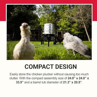 Kitchener Chicken Plucker De-Feather Remover Poultry and Fowl Food Processor Electric Stainless Steel Heavy Duty 1HP 120VAC 280RPM GFCI Connector 92 Soft Fingers 20" Drum Diameter - Image 7