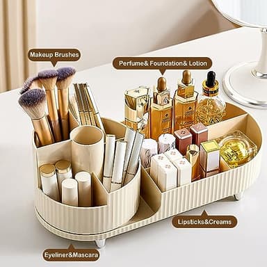 360° Rotating Vanity Makeup Organizer with Brush Holder, Large Spinning Cosmetic Storage for Skincare, Perfumes and Lotions - Image 2