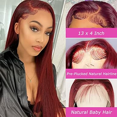 ULRICA 99J Burgundy Lace Front Wigs Human Hair Wigs for Black Women 20 Inch 13x4 HD Lace Burgundy Wig Human Hair Pre Plucked Red Lace Front Wigs 180% Density Straight Burgundy Wig - Image 2