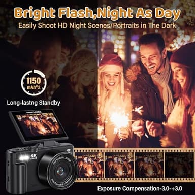 5K Digital Camera for Photography - WiFi 75MP Vlogging Cameras for YouTube - UHD Autofocus Video Camera 3" 180° Flip Screen with 18X Zoom - Compact Vlog Travel Camara with 32GB SD Card, 2 Batteries - Image 6