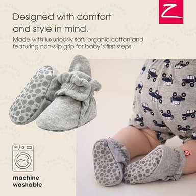 Zutano Unisex Organic Cotton Baby Booties with Gripper Soles, Gray Heather, 6M - Image 2