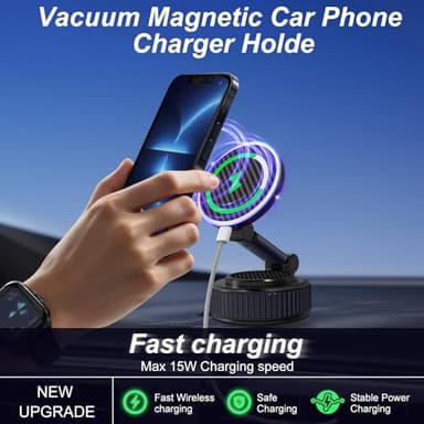 Magnetic Phone Holder for Car - Upgraded 360° Vacuum Magnetic Phone Holder, Foldable Retractable Suction Cup Car Mount for Magsafe for Your Car/Gym/Mirror Mount for iPhone & Android - Image 5