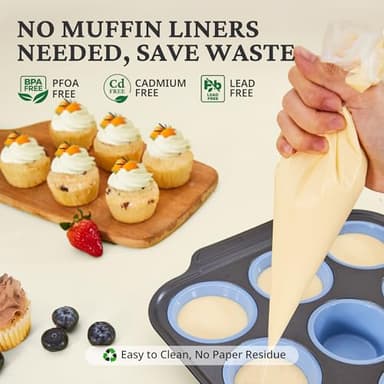 Silicone Muffin Pans for Baking with Metal Frame, Egg Bite Molds, Cupcake Pans 12 Regular Size, Muffin Tins Easy to Pop Nonstick Non Toxic Bakeware for Oven,Blue - Image 5