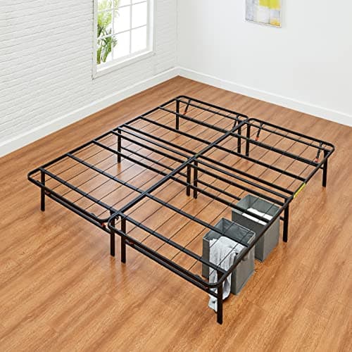Amazon Basics Bed Frame with Storage, Foldable Metal Platform, Sturdy Steel, No Box Spring Needed, 14-inch High, Tool-Free Setup, Queen Size, Black - Image 1