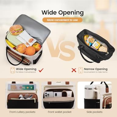 LOVEVOOK Insulated Lunch Bag Women,Wide Opening Adult Lunch Box Women,Large Leakproof Cooler Bag for Work Picnic Beach Family College,Lunch Teacher Tote Bag with Adjustable Shoulder Strap Cup Holder - Image 4