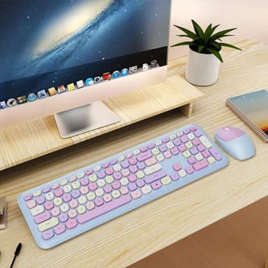 Wireless Keyboard and Mouse Combo, Colorful Ergonomic Full Size Retro Low-Noise Keyboard with Cute keycaps, Compatible with Windows, PC, Perfer for Home and Office Keyboards (Purple) - Image 8