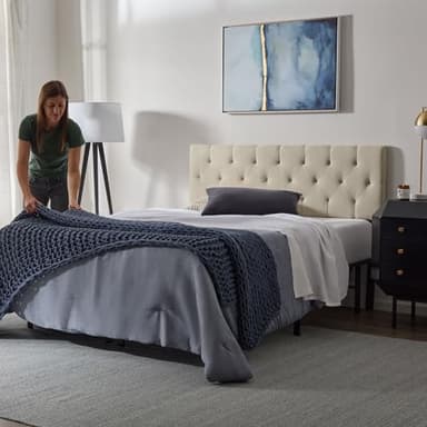 LUCID Mid-Rise Upholstered Headboard - Diamond Tufted - Padded Polyester - Adjustable Height from 34” to 46” - Easy Assembly - Bed Frame or Wall Mount - Sturdy - Pearl - Queen Size - Image 3