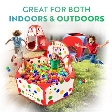 Playz 5-Piece Kids Play Tents Crawl Tunnels and Ball Pit Popup Bounce Playhouse Tent with Basketball Hoop for Indoor and Outdoor Use with Red Carrying Case - Image 6