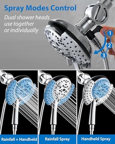 INAVAMZ 2-in-1 Filtered Shower Head with Handheld: Dual Shower Heads with Rain Shower & Handheld Shower Head, 10-Mode Detachable Shower Head with Massage Spray, Shower Trim Systems - Image 3