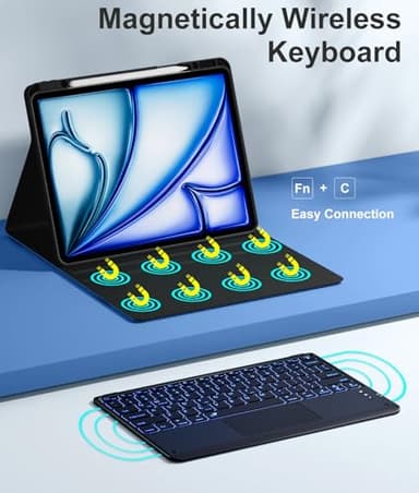 Hamile for iPad Air 13-inch Case Keyboard (M3/M2) - Magnetic Wireless Keyboard with Multi-Touch Trackpad 7 Colors Backlit Stain Proof Folio Cover for iPad Pro 12.9 6th 5th 4th 3rd Generation - Black - Image 5
