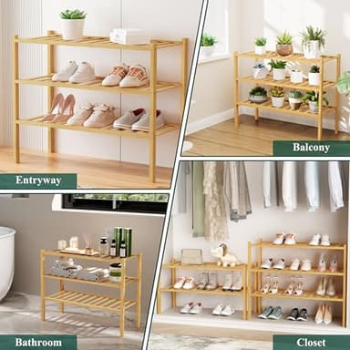 Smiry Shoe Rack, 3 Tier Bamboo Shoe Organizer, Stackable Free Standing Wooden Shoe Storage Shelf for Closet, Entryway, Front Door Entrance, Natural - Image 7