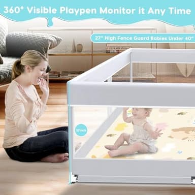 Baby Playpen with Mat, Baby Playard for Toddlers, Sturdy Safety Play Yard with Soft Breathable Mesh, Anti-Fall, 50 * 50 * 27 inches Grey - Image 4